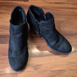 Life Stride Black Suede Perforated Ankle Booties with Low Heel